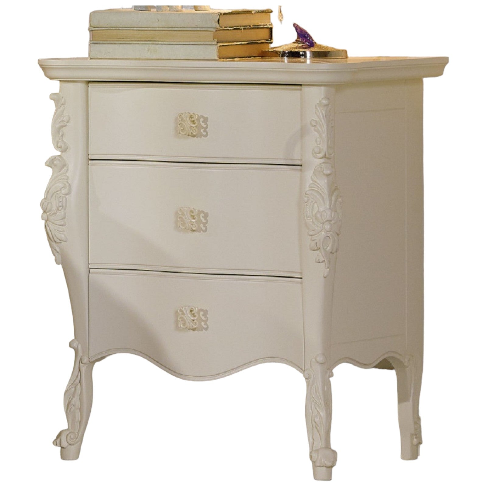 Comodino classico 3 cassetti in legno bianco l.56 p.41 h.68 - Mobili 2G