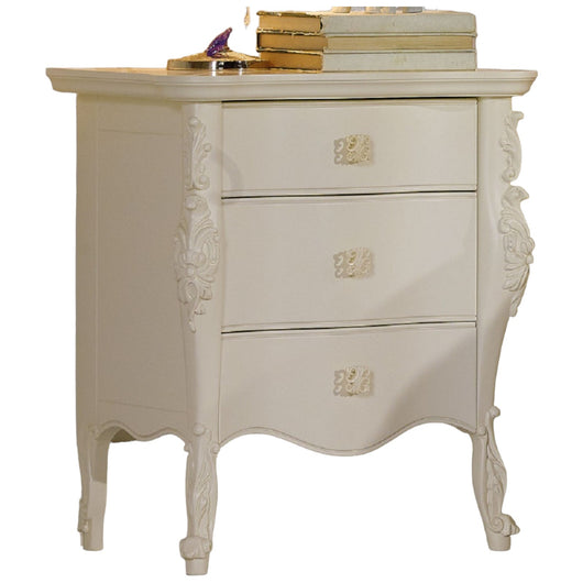 Comodino classico 3 cassetti in legno bianco l.56 p.41 h.68 - Mobili 2G