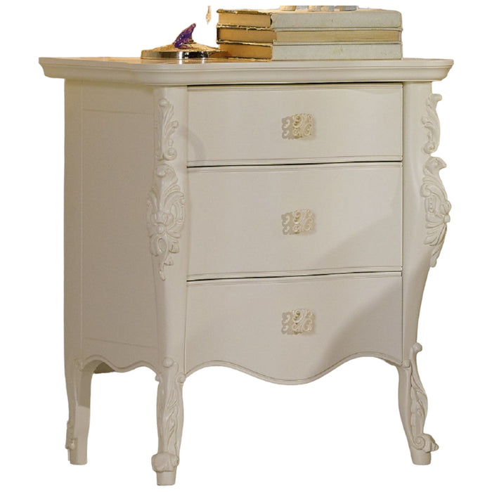 Comodino classico 3 cassetti in legno bianco l.56 p.41 h.68 - Mobili 2G