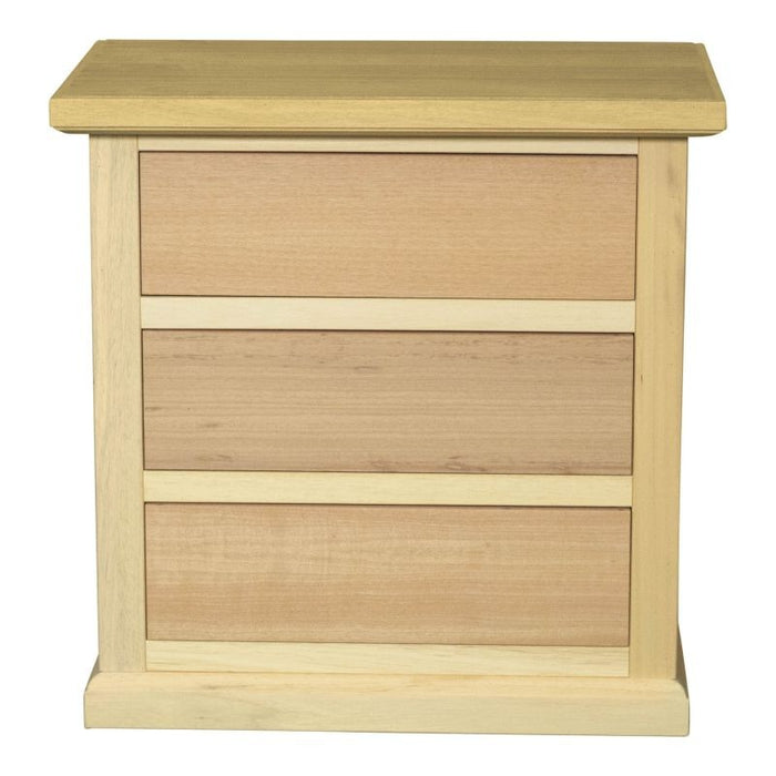 Comodino classico 3 cassetti in legno grezzo 60x35x64 - Mobili 2G