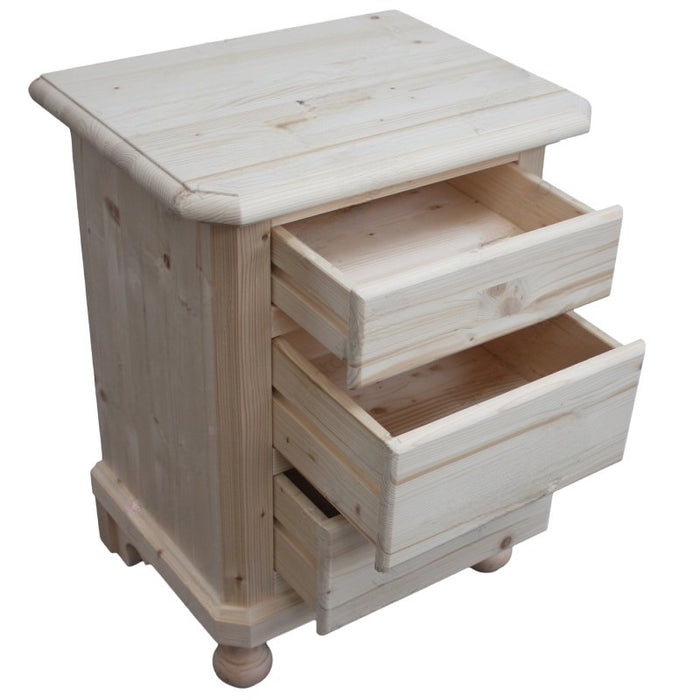  comodino classico 3 cassetti legno massello abete grezzo 50x38x65 - Mobili 2G
