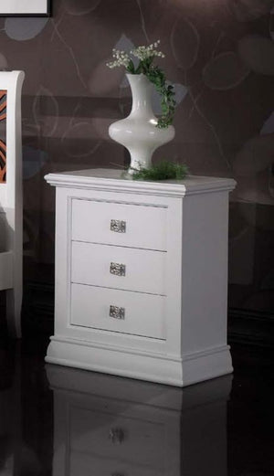 Comodino classico 3 cassetti legno shabby bianco 61x38x74