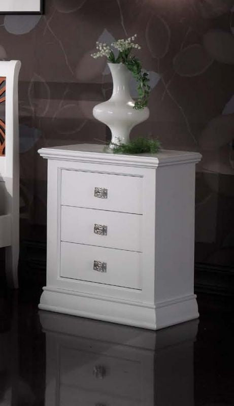 Comodino classico 3 cassetti legno shabby bianco 61x38x74