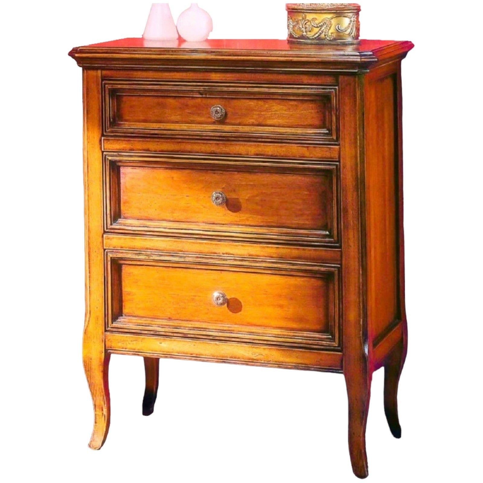 Comodino classico in legno 3 cassetti finitura bassano l.55 p.36 h.70 - Mobili 2G