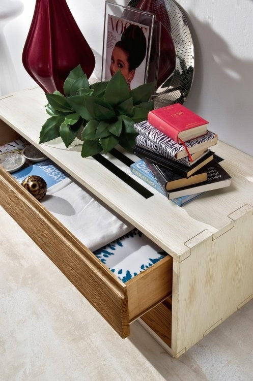 Comodino in legno massello shabby 2 cassetti l.55 p.38 h. 46﻿ - Mobili 2G