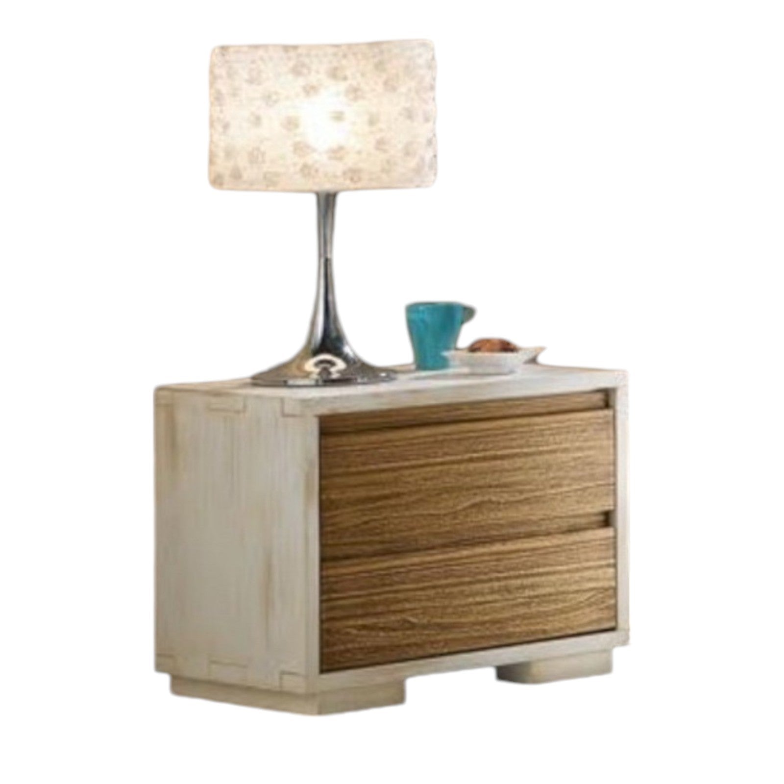 Comodino in legno massello shabby 2 cassetti l.55 p.38 h. 46﻿ - Mobili 2G