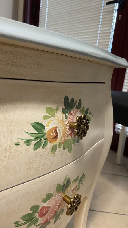 Comodino legno shabby avorio anticato decori filo azzurro 50x30x60 - Mobili 2G