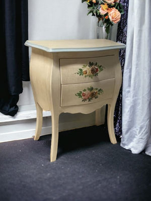 Comodino legno shabby avorio anticato decori filo azzurro 50x30x60 - Mobili 2G