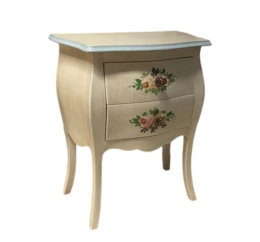 Comodino legno shabby avorio anticato decori filo azzurro 50x30x60 - Mobili 2G