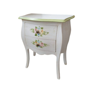 Comodino legno shabby bianco anticato decori filo verde 50x30x60 - Mobili 2G