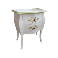 Comodino legno shabby bianco anticato decori filo verde 50x30x60 - Mobili 2G