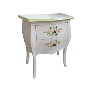 Comodino legno shabby bianco anticato decori filo verde 50x30x60 - Mobili 2G