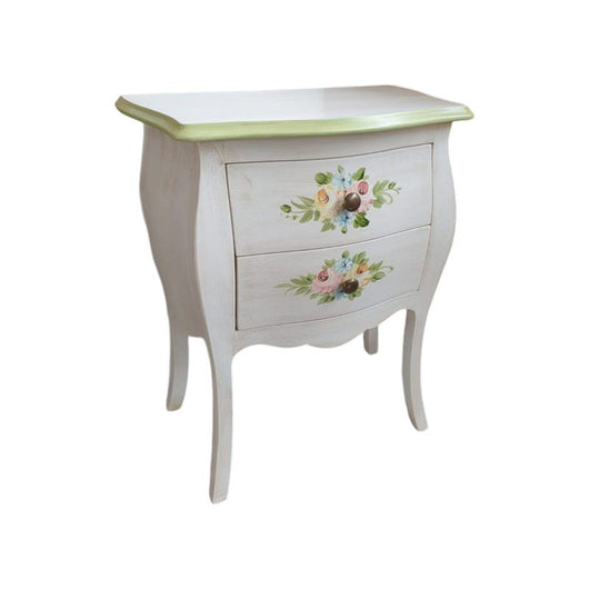 Comodino legno shabby bianco anticato decori filo verde 50x30x60 - Mobili 2G