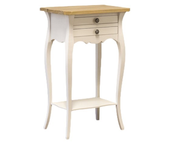 Comodino porta telefono 2 cassetti legno shabby bianco naturale 45x35x70 - Mobili 2G