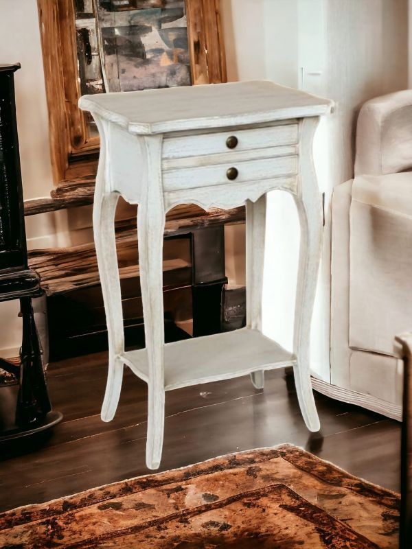 Comodino porta telefono legno shabby bianco anticato 45x35x70 - Mobili 2G