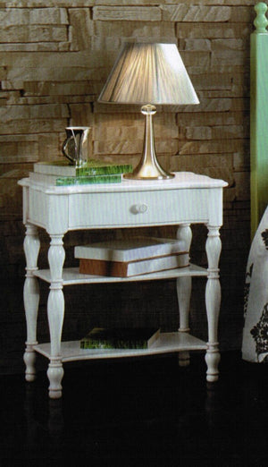 Comodino tornito laccato bianco opaco 56x46x63