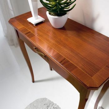 Consolle 1 cassetto intarsiata legno grezzo l.79 p.34 h.80 (3123) - Mobili 2G