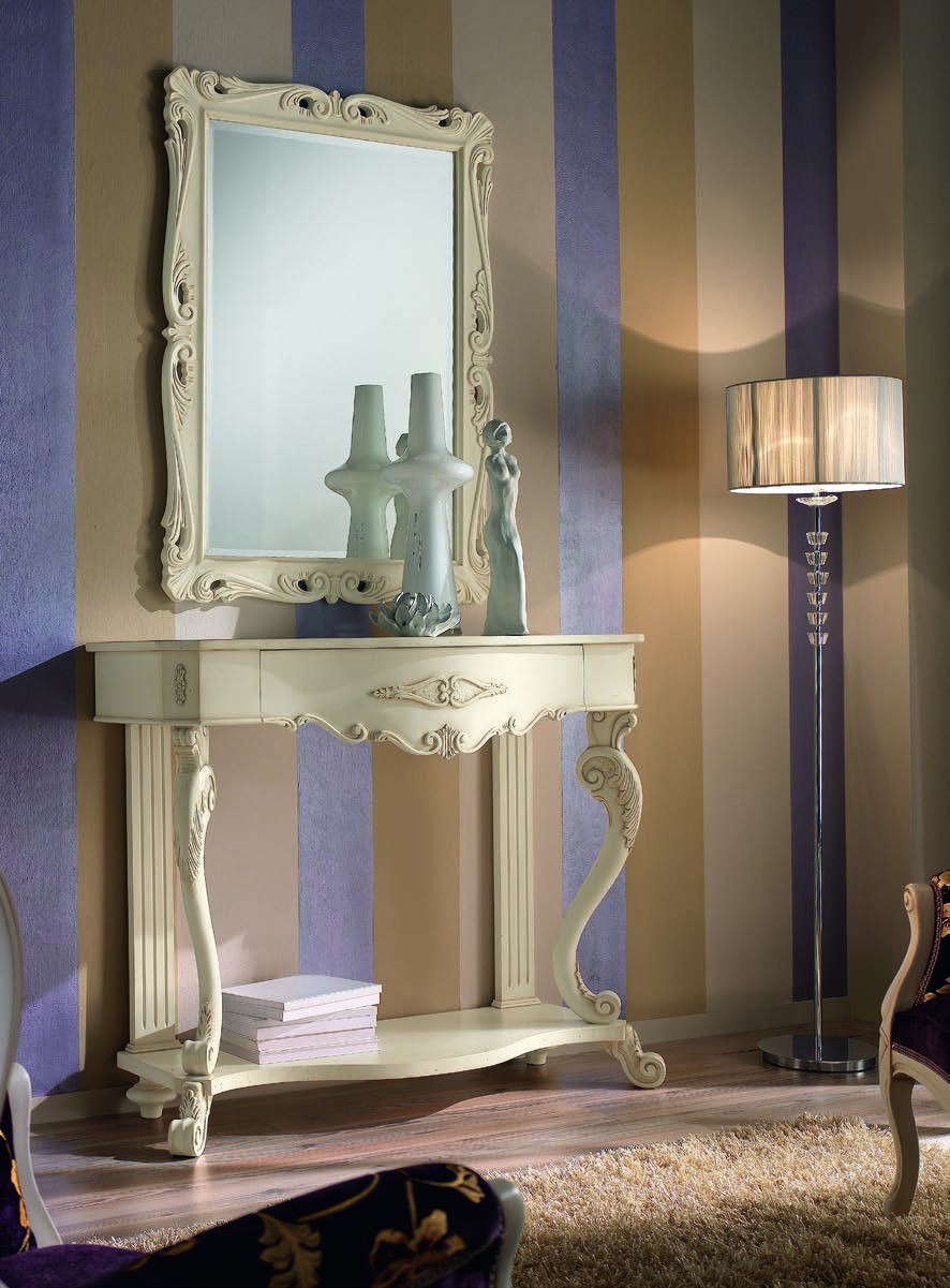 Consolle a muro classica con specchio legno bianco shabby - Mobili 2G