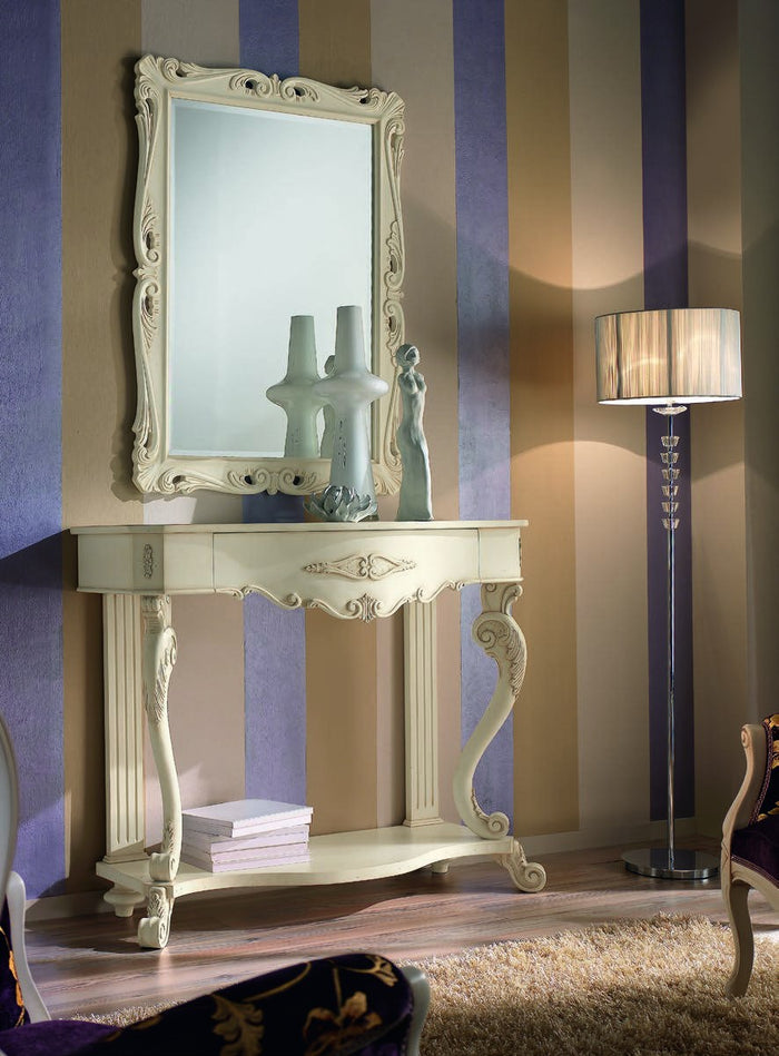 Consolle a muro classica con specchio legno bianco shabby - Mobili 2G