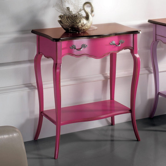 Consolle classica 1 cassetto legno rosa shabby bicolore 71x37x74 - Mobili 2G