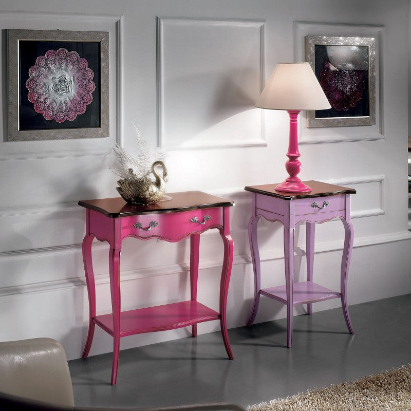 Consolle classica 1 cassetto legno rosa shabby bicolore 71x37x74 - Mobili 2G