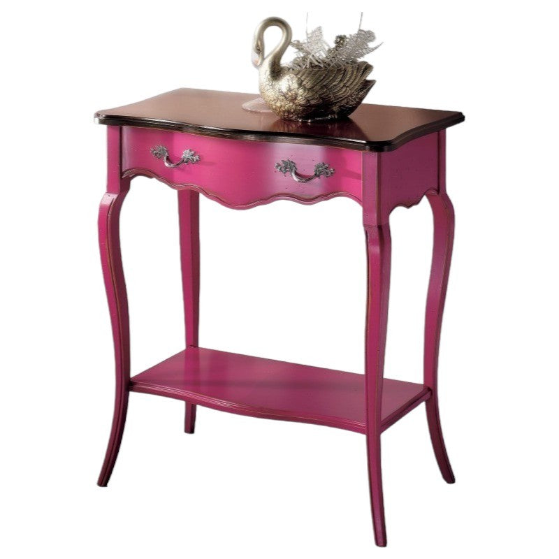Consolle classica 1 cassetto legno rosa shabby bicolore 71x37x74 - Mobili 2G