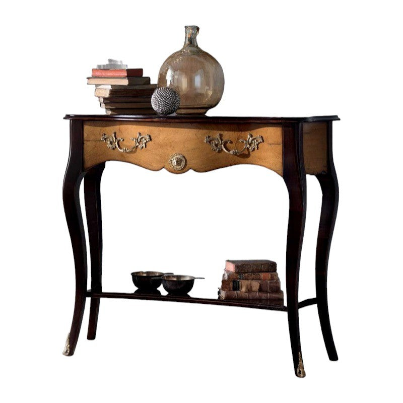 Consolle classica 1 cassetto legno shabby nero e noce 100x40x88 - Mobili 2G