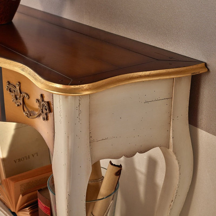 Consolle classica 1 cassetto legno shabby oro 100x40x88 - Mobili 2G