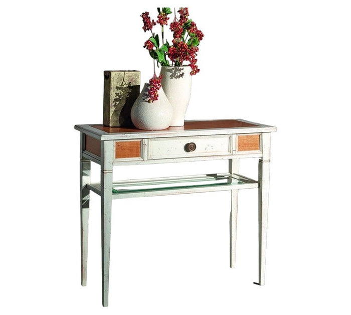 Consolle classica 1 cassetto ripiano vetro legno shabby 90x40x79 - Mobili 2G