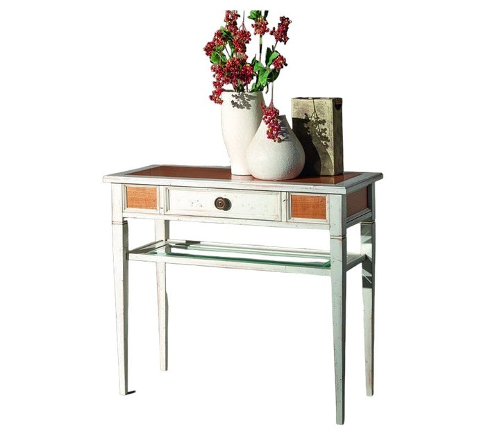 Consolle classica 1 cassetto ripiano vetro legno shabby 90x40x79 - Mobili 2G