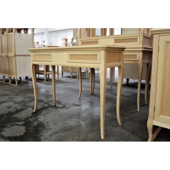 Consolle classica 2 cassetti intarsiata legno grezzo l.110 p.38 h.80 - Mobili 2G