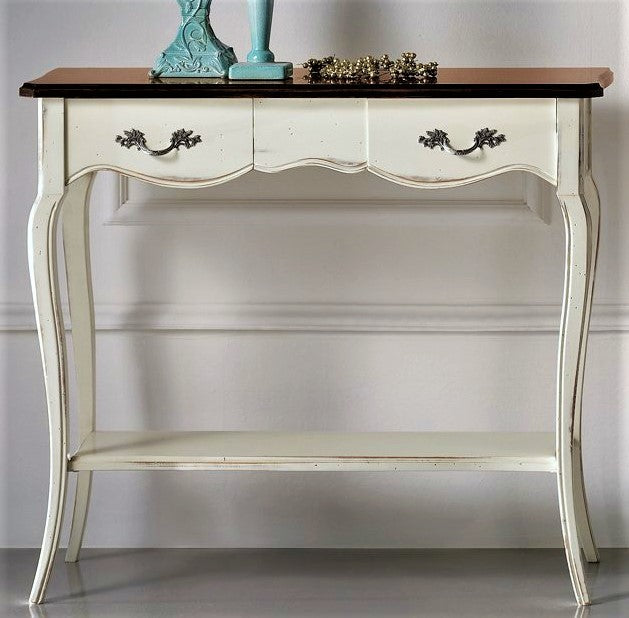 Consolle classica 2 cassetti legno bianco shabby bicolore 88x33x79 - Mobili 2G
