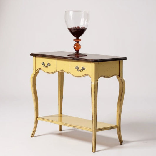 Consolle classica 2 cassetti legno giallo shabby bicolore 88x33x79 - Mobili 2G