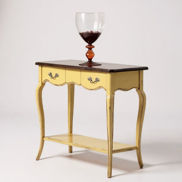 Consolle classica 2 cassetti legno giallo shabby bicolore 88x33x79 - Mobili 2G