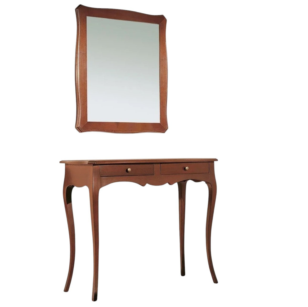 Consolle con specchio in legno tinta noce arte povera (537+538) - Mobili 2G