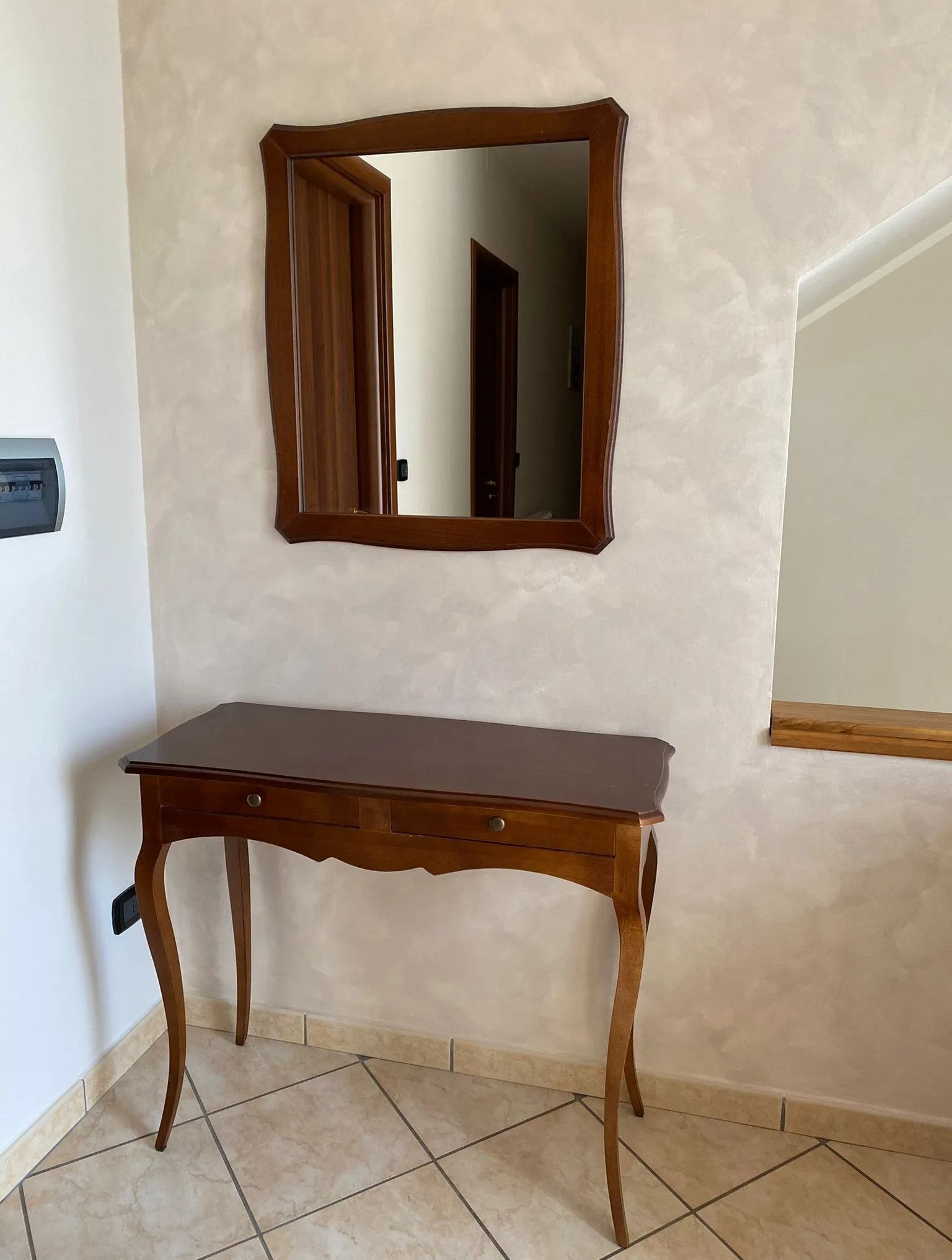 Consolle con specchio in legno tinta noce arte povera (537+538) - Mobili 2G