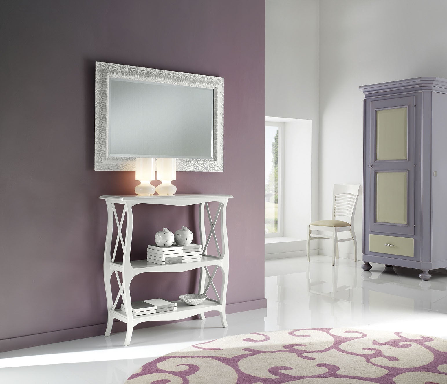 Consolle etagere legno bianco opaco l.82 p.34 h.91 (3032) - Mobili 2G