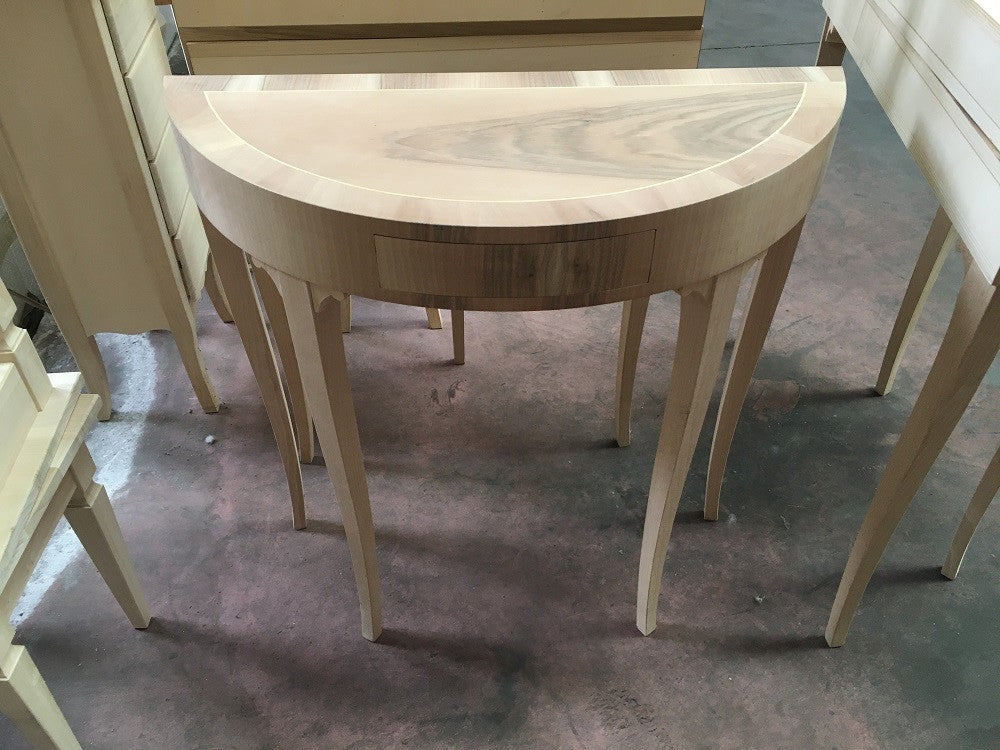 Consolle in legno classica a mezzaluna 1 cassetto grezzo l.81 p.34 h.80 (3110) - Mobili 2G