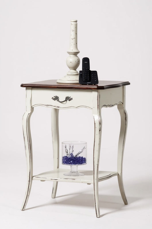 Consolle porta lampada 1 cassetto legno bianco shabby bicolore 52x52x78 - Mobili 2G