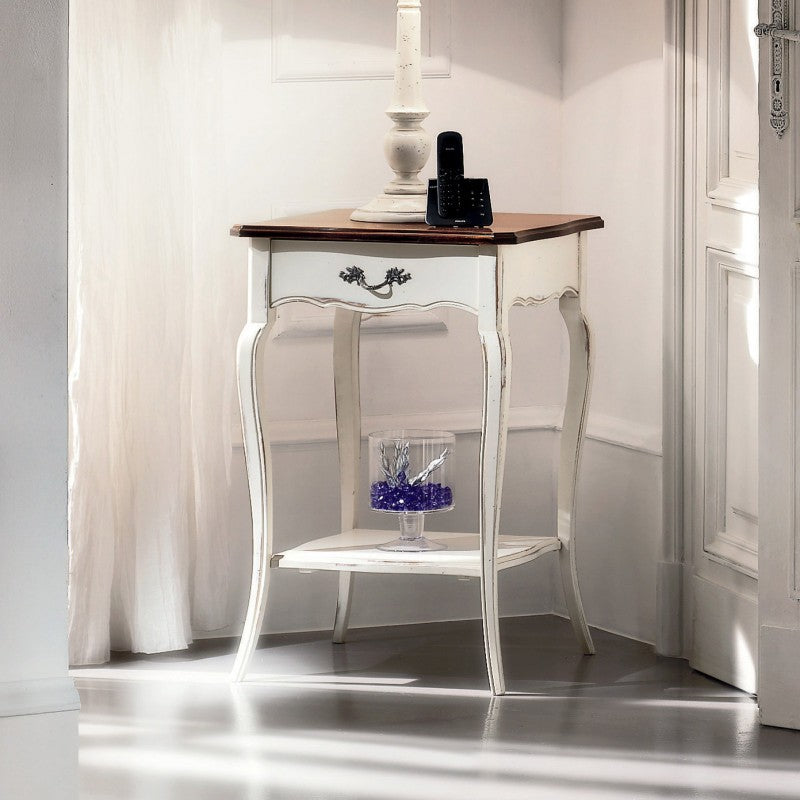 Consolle porta lampada 1 cassetto legno bianco shabby bicolore 52x52x78 - Mobili 2G