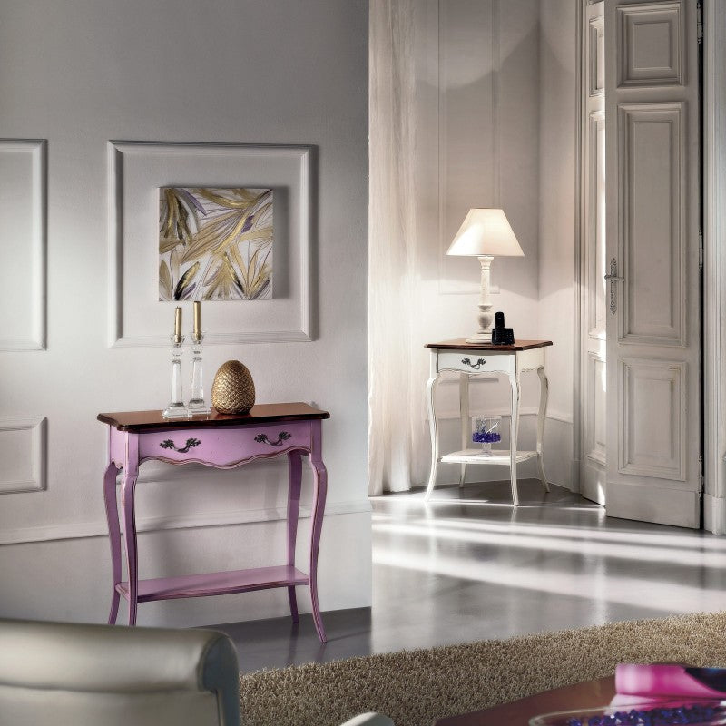 Consolle porta lampada 1 cassetto legno bianco shabby bicolore 52x52x78 - Mobili 2G