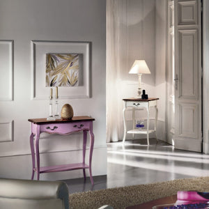 Consolle porta lampada 1 cassetto legno bianco shabby bicolore 52x52x78 - Mobili 2G