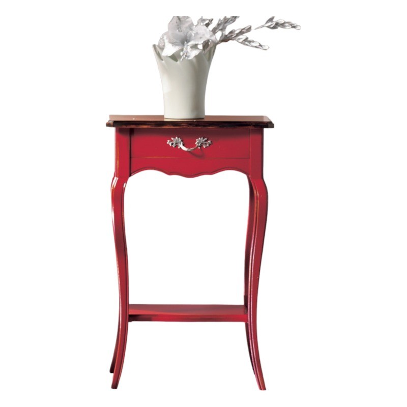 Consolle porta telefono 1 cassetto legno rosso shabby bicolore 50x36x78 - Mobili 2G