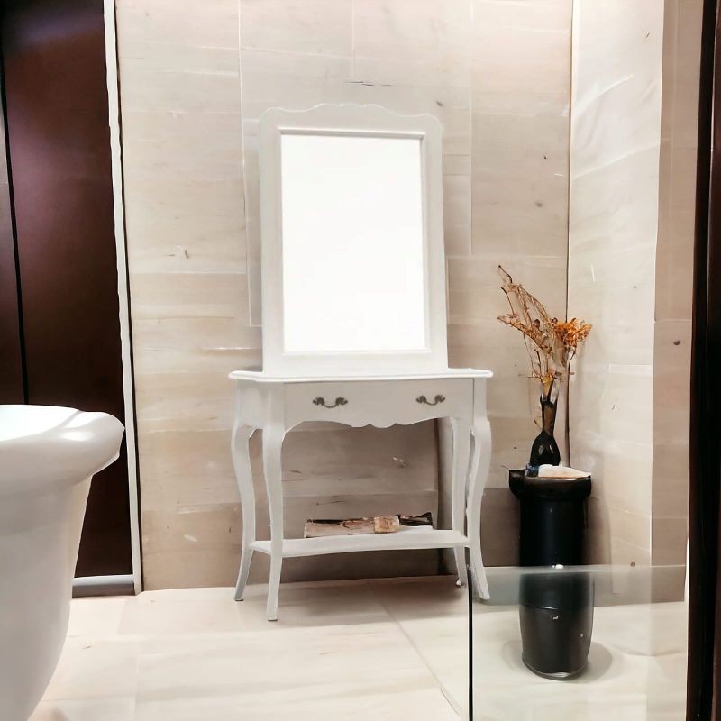 Consolle shabby chic bianco opaco con specchio (1283-1284) - Mobili 2G