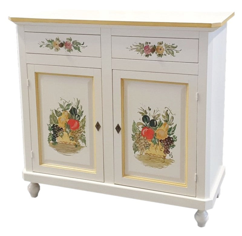 Credenza 2 ante legno bianca decorata filo ocra 104x43x98 - Mobili 2G