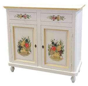 Credenza 2 ante legno bianca decorata filo ocra 104x43x98 - Mobili 2G