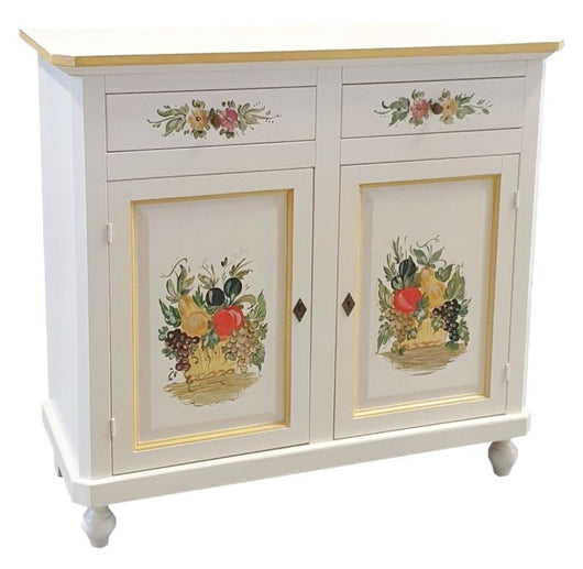 Credenza 2 ante legno bianca decorata filo ocra 104x43x98 - Mobili 2G