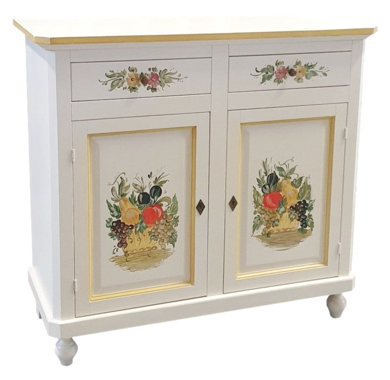 Credenza 2 ante legno bianca decorata filo ocra 104x43x98 - Mobili 2G