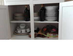 Credenza 2 ante legno bianca decorata filo ocra 104x43x98 - Mobili 2G