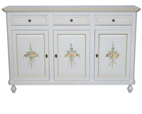 Credenza 3 ante legno bianca decorata filo verde 150x45x98 - Mobili 2G
